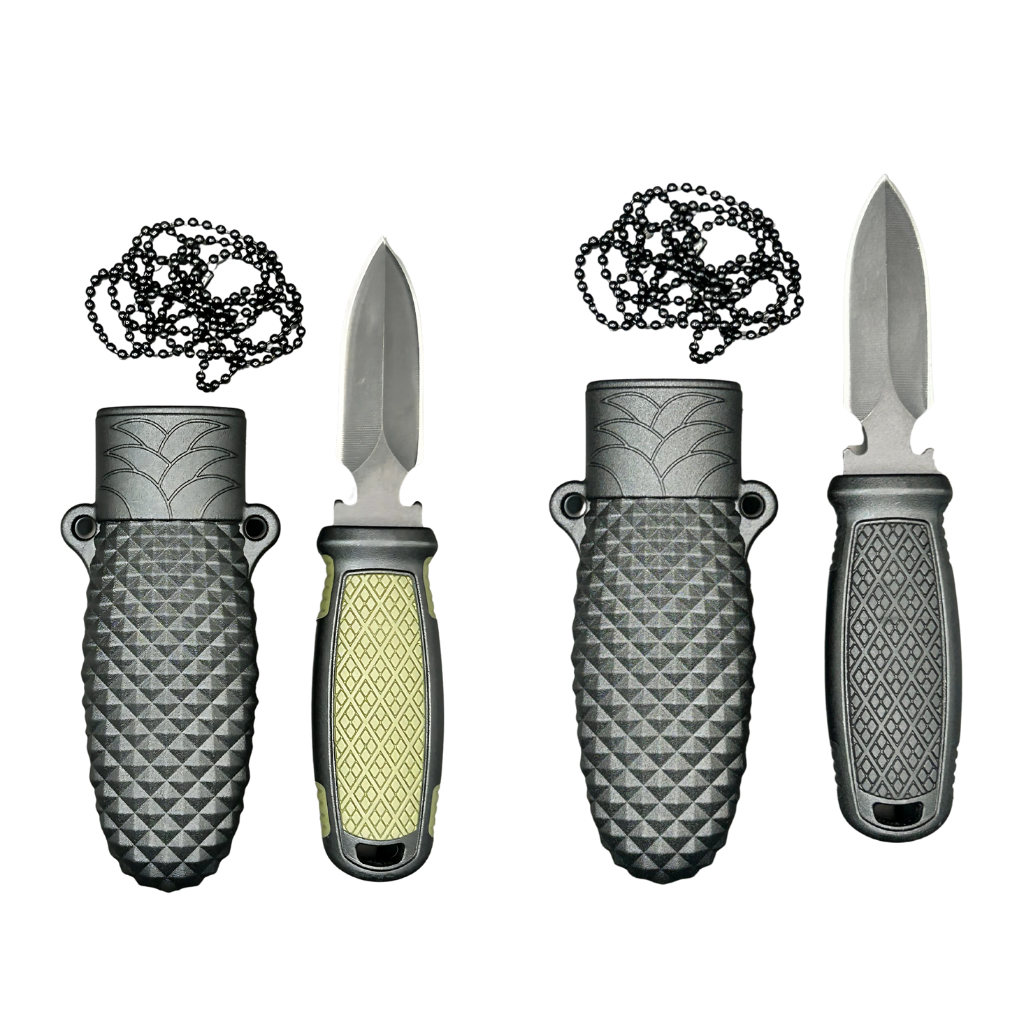 Cuchillo de cuello compacto con funda táctica y cadena de acero
