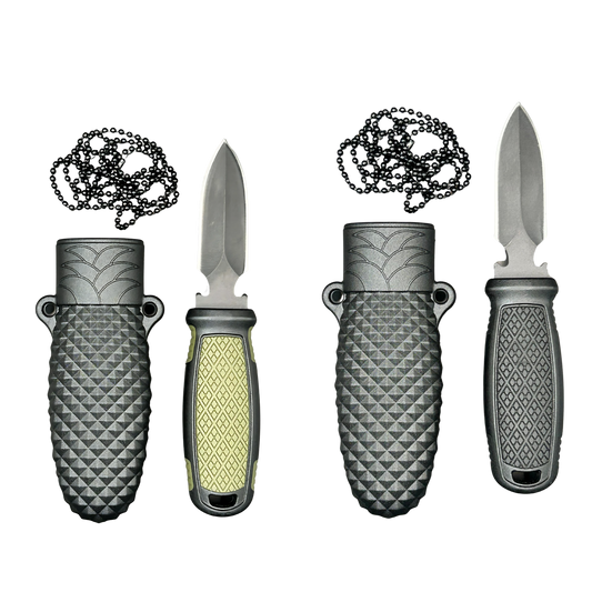 Cuchillo de cuello compacto con funda táctica y cadena de acero