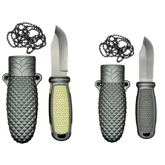 Cuchillo táctico compacto con funda texturizada y cadena portátil