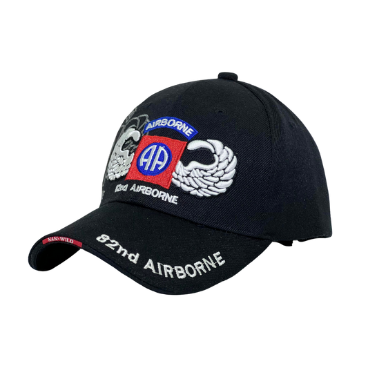 Gorra negra bordada 82nd Airborne con visera curva – Estilo militar