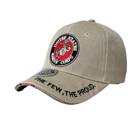 Gorra militar beige con bordado US Marine Corps y visera curva