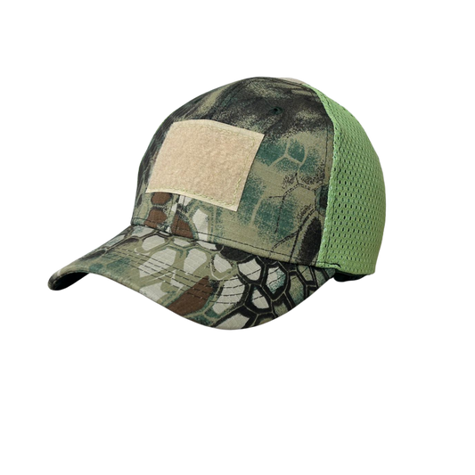 Gorra táctica camuflada  verde manzana con malla transpirable y panel frontal de velcro