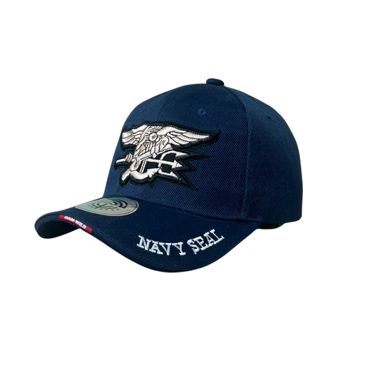 Gorra ajustable azul marino con bordado emblema Navy Seal