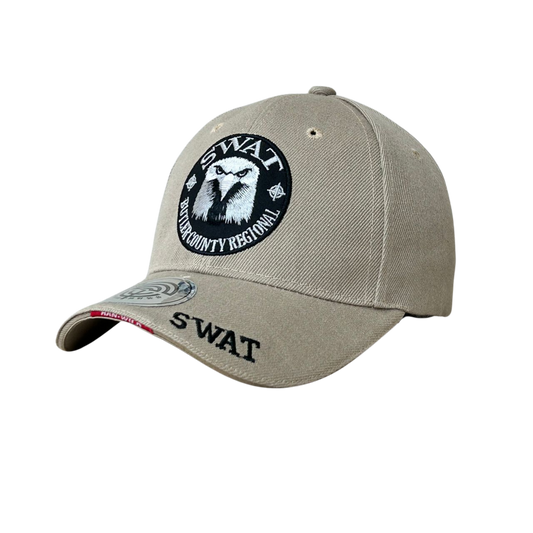 Gorra táctica beige con bordado SWAT y ajuste cómodo unisex