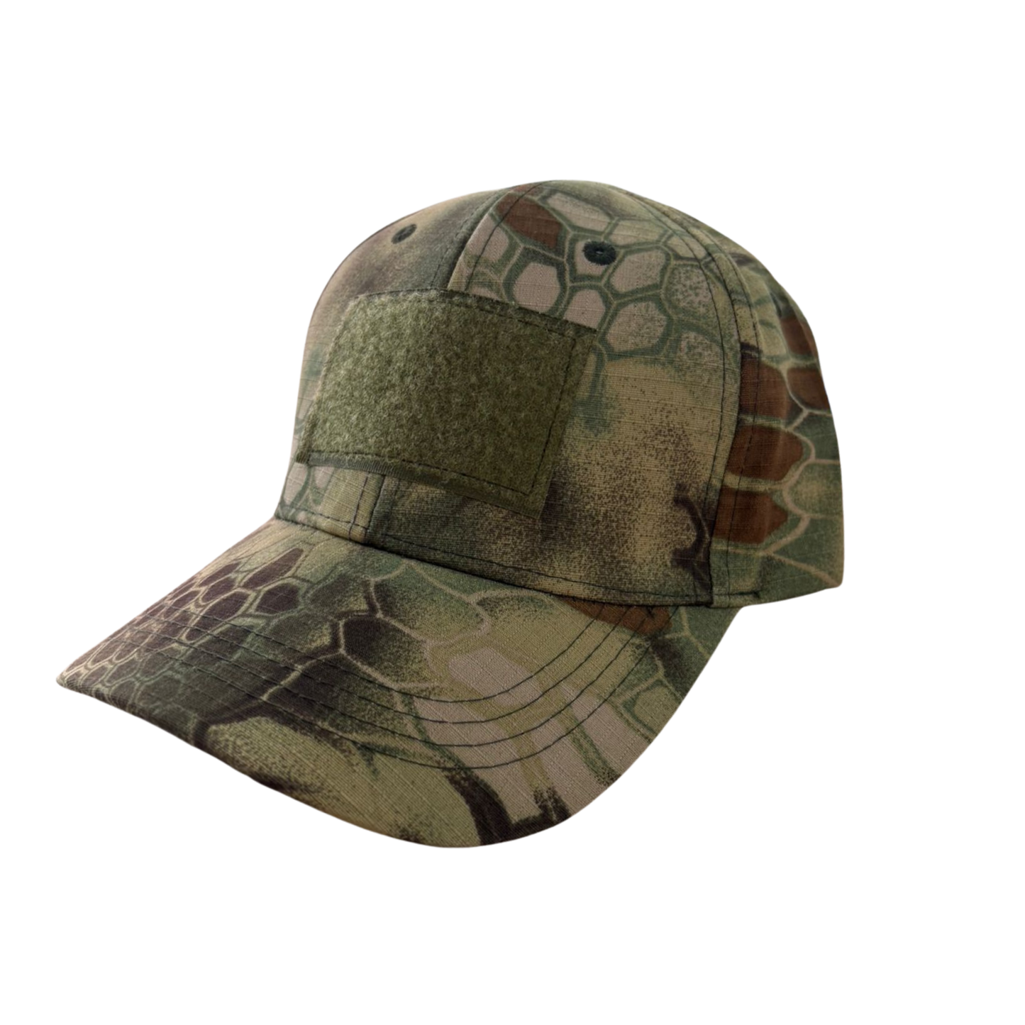 Gorra táctica camuflada verde hoja seca con panel frontal para parche – estilo militar