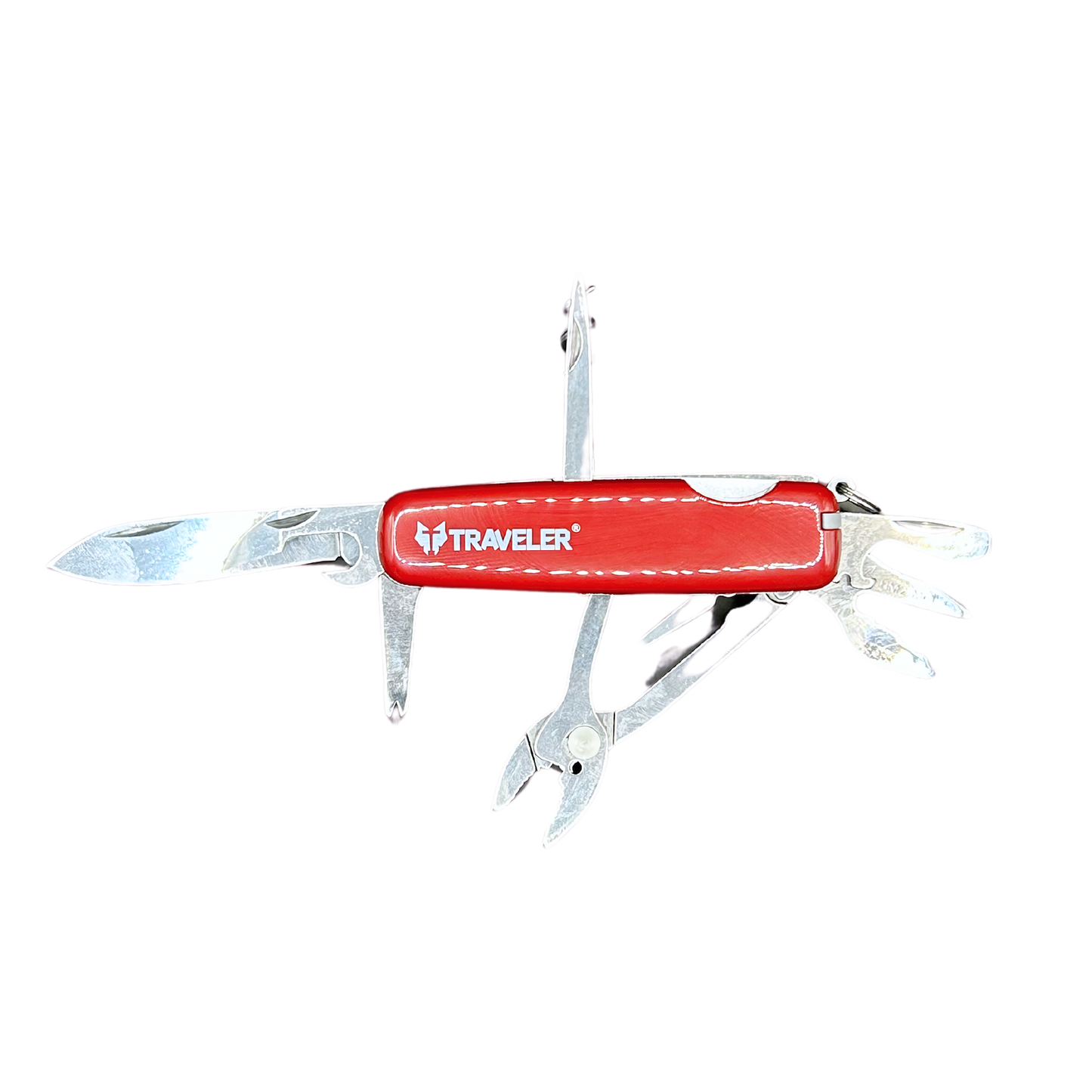 Navaja multiusos A.0111 Traveler con mango rojo y acabados en acero inoxidable 14 servicios