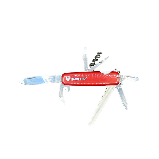Navaja multiusos A.019 Traveler roja con herramientas para camping y viaje de 8 servicios