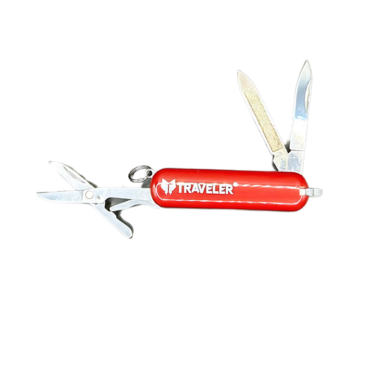 Navaja multiusos mini A.03 compacta con tijeras y cuchilla Traveler roja 5 servicios