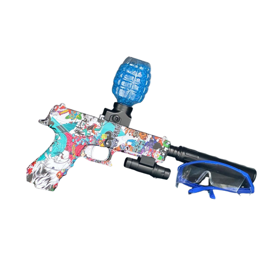 Pistola gel L-07 blaster con diseño gráfico y visor de protección incluido