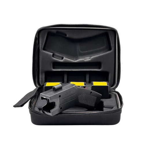 Pistola eléctrica de defensa personal con estuche rígido y cartuchos recargables