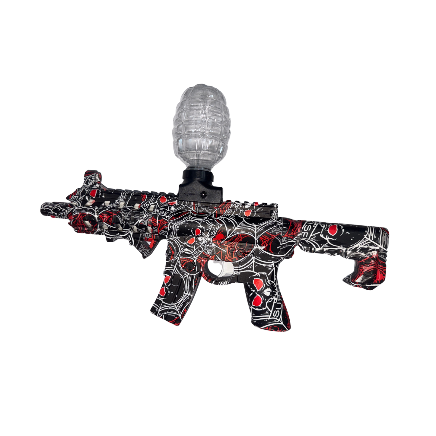 Pistola lanzadora de gel AR 15 2213A unisex diseño camuflaje urbano rojo y negro