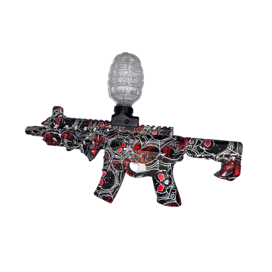 Pistola lanzadora de gel AR 15 2213A unisex diseño camuflaje urbano rojo y negro