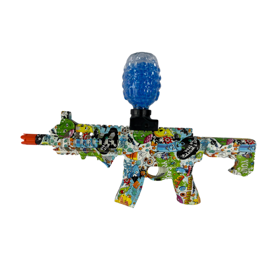 Pistola lanzadora de gel AR15 2213K azul con diseño gráfico colorido para juego recreativo