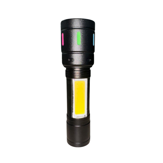 Linterna táctica 6-27 LED recargable con luz lateral COB y diseño compacto